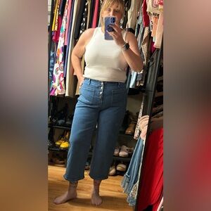 Stylish Blue Button-Up Wide Leg Jeans